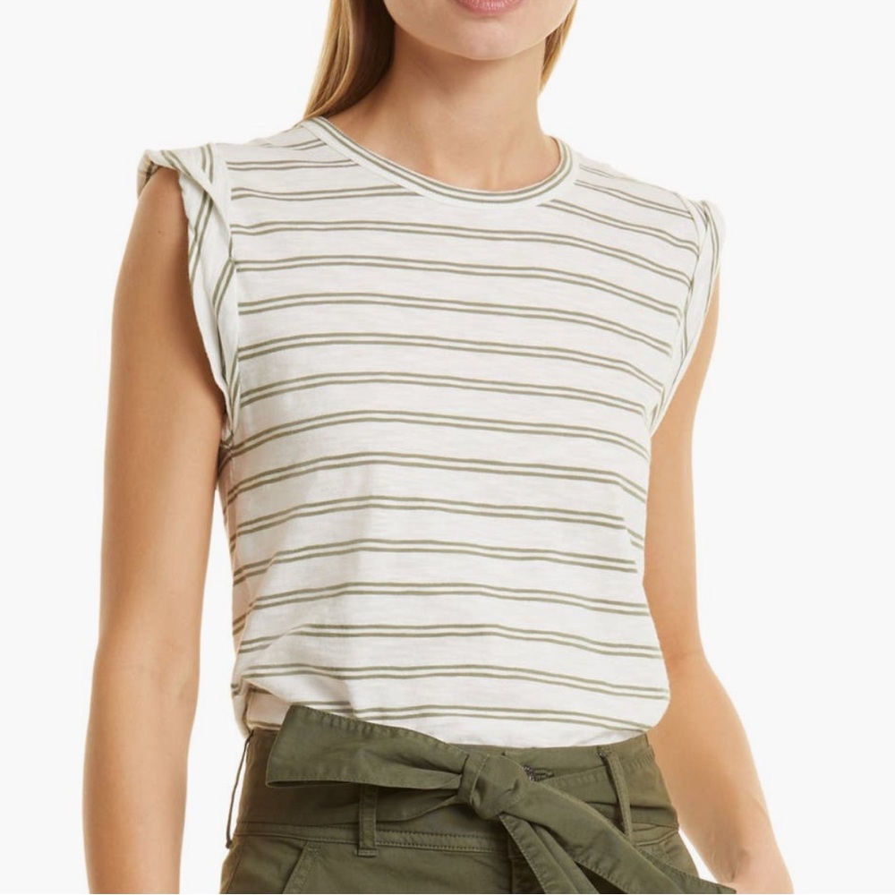 NWT Veronica Beard Dree Muscle Tee Dark Sage/White